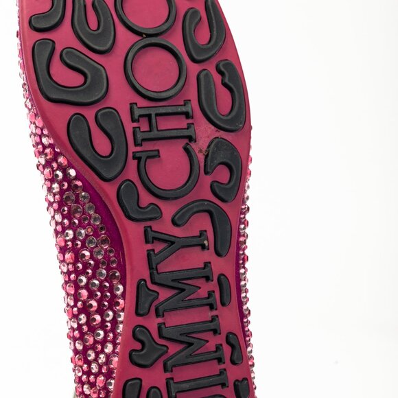 Jimmy Choo Weber Fuchsia Crystal-Embellished Satin Bow Ballet Flats - Picture 6 of 11